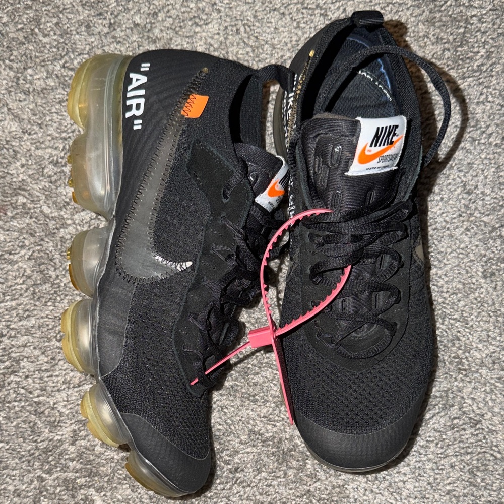 Nike (Off White Zip Tie) Black Sneakers with Orange Logo and Pink Tag - Picture 5 of 12